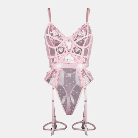 Toucheart Lace Sexy Skinny Babydoll Bodysuit Embroidery Erotic Private Adult Suit Solid Color Patchwork High Waisted Sexy Set