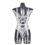 Tornova Lace Embroidery Jumpsuit For Women Mesh Patchwork See-through Sexy Hollow Out Underwear Solid Color Garters Underwear