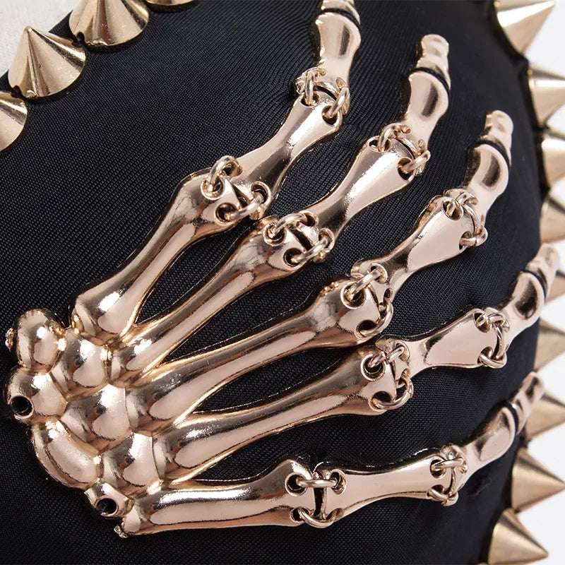 Gothic Punk Bra Gold Rivet Skeleton Hands Fashion Push Up Bras for Women Sexy Corset Top Party Club Dance Wear