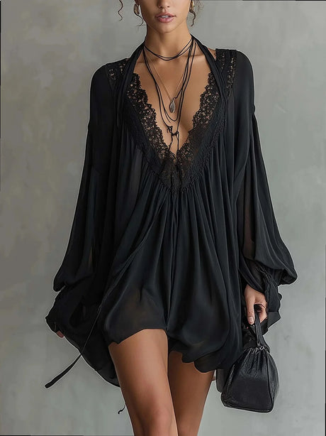 2026 New Black Lace V Neck Satin Robe Dress Nightwear Sleepwear Slip Dress Lingerie Chemise