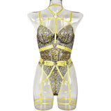 Leopard Print Strappy Bodysuit Blue Caged Harness Lingerie Sexy Mesh Sheer Teddy Underwire Erotic Lenceria Mujer