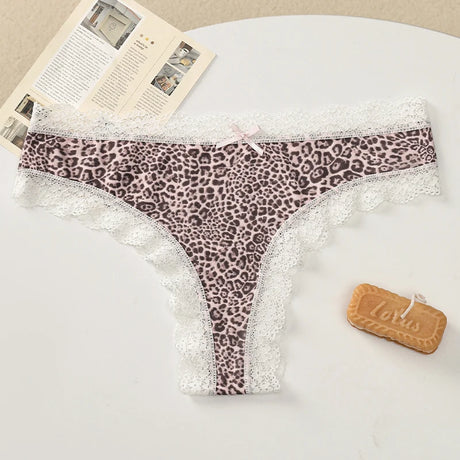 BZEL Women's Lace Floral Thongs Sexy Leopard Breathable Panties Low Waist G-String Female Fashion Underwear Cozy T-Back Lingerie