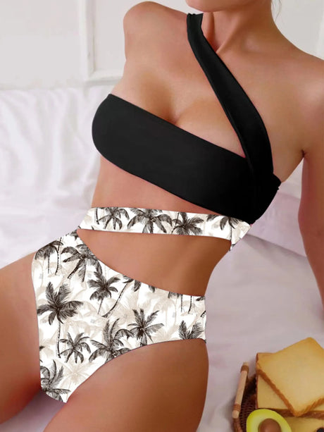 Cikini-One-Piece Swimsuit for Women, Strapless Straps, Slanted Shoulder, Beach Swimwear, Bathing Suit, Monochromatic, Summer