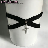 Women Gothic Cute Cat Paw Elastic Thigh Garter Y2K Spicy Girl Leg Ring Punk JK Cool Thigh Chain Cross Binding Thigh Harness