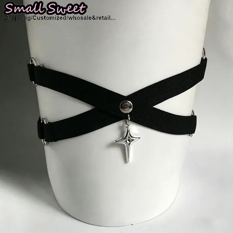 Women Gothic Cute Cat Paw Elastic Thigh Garter Y2K Spicy Girl Leg Ring Punk JK Cool Thigh Chain Cross Binding Thigh Harness
