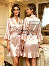 Custom Name Embroidery Satin Kimono Robe Personalized Name Bridesmaid Bride Wedding Getting Ready Morning Robe Bridal Party Gift