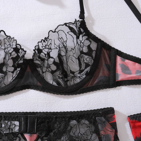 Diccvicc Sensual Lingerie Woman See Through Sexy Lace Bra Garter Belt Leopard Underwear with Stocking Glove Exotic Intimate Wear