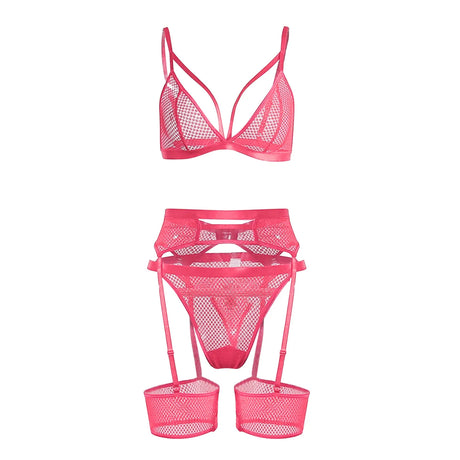 Underwire Lace Garter Lingerie Set Three Piece Womens' Erotic Underwear Sets Ladies Nightwear Intimates 3pc Lingerie Outfits