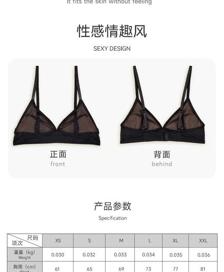 Sexy Transparent Ladies' Brassiere Three-piece Women's Bra Small Bust Mesh Lingerie Ultra-thin Triangle Double Shoulder Straps