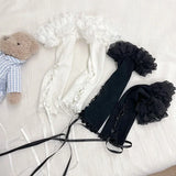 Women Lace Ruffle Arm Warmers Fingerless Gloves Tie-up Elbow Length Sleeves Y2K Aesthetic Kawaii Lolita Oversleeve Cuffs Covers