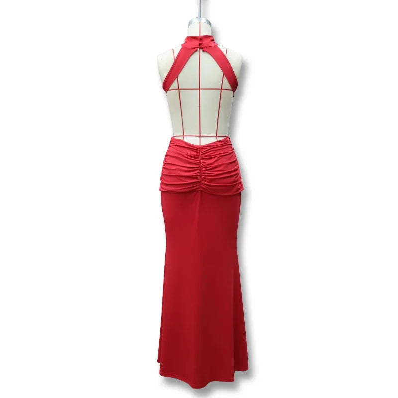 Women Solid Color Mermaid Evening Dress Sexy Open‑Back Slim Floor‑Length Long Gown Formal Banquet Party Maxi Dresses For Ladies