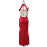 Women Solid Color Mermaid Evening Dress Sexy Open‑Back Slim Floor‑Length Long Gown Formal Banquet Party Maxi Dresses For Ladies