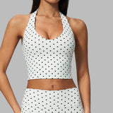 2026 New Polka Dot Halter Neck Sports Bra Deep V Backless Yoga Top Women's Gym Workout Tank Pilates Training Activewear Vest