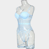 MUZISKAT Mesh  Lingerie Luxury Brand Bodysuit Backless Tops for Women 3 Piece Lingerie Set with Garter Sexydresses for Women