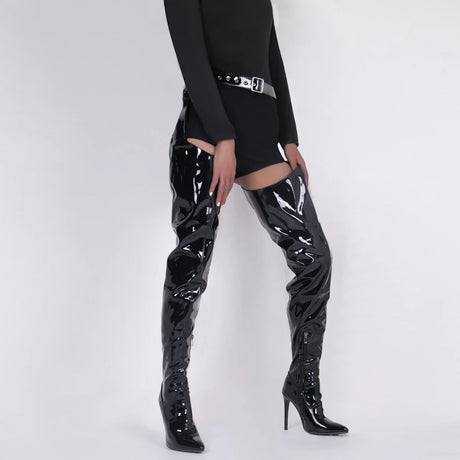 White Sexy Stiletto Heel Belt Buckle Over The Knee Boots Big Size 41-46 Pu Leather Thigh High Boots Shoes