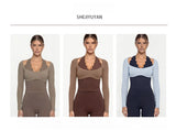 Gym Clothes Woman Color-blocking Lace Yoga Top Slim Fit Breathable Long Sleeve Sportswear Fitness Leggings Workout Athletic Wear
