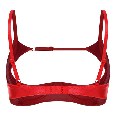 Womens Satiny 1/4 Cup Bra Solid Cut Out Adjustale Straps Underwired Shelf Bra Hollow Out Supportive Balconette Bra Underwear