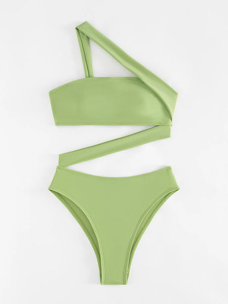 Cikini-One-Piece Swimsuit for Women, Strapless Straps, Slanted Shoulder, Beach Swimwear, Bathing Suit, Monochromatic, Summer