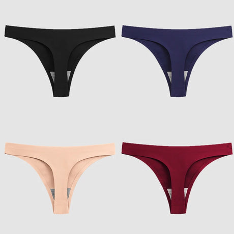 WarmSteps 4PCS/Set Sexy Women Panties Silk Satin Female Thongs Lingerie Soft Cozy Underwear Hot G-Strings Seamless Sports T-Back