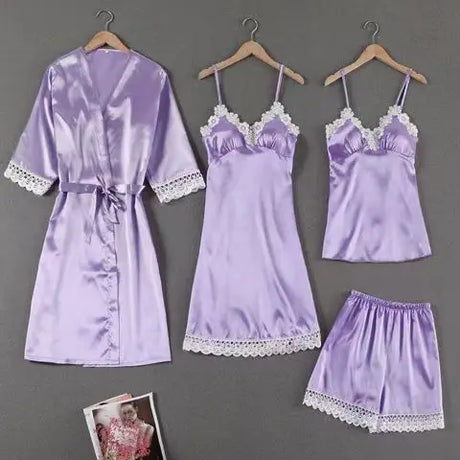 Sleepwear Sleep Suit Sexy Womens Lace Pajamas Sets V-Neck Satin Pijamas Intimate Lingerie Spring Nightwear Home Wear PJS