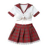 Women Sexy Lingerie Plaid Cosplay Uniform Role Play Costume Erotic Underwear Checkered Nightwear Fancy Dress Plus Size Set