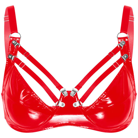 Womens Lingerie Fashion Wetlook Faux Leather Bra Sexy Wire-free No Pad Bra Top Brassiere Raves Pole Dances Costume Clubwear