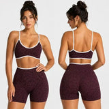 LOGO 2pcs High Quality Yoga SetNew Leopard Print Sports Underwear, Shockproof Butt Lift Workout Sports Trousers Women Activewear