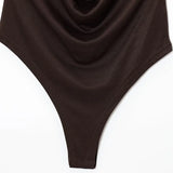 HXAO Sexy Halter Neck Bodysuit Women Summer Brown White Slimming Body Backless Off Shoulder Sleeveless Thong Top Women Bodysuit