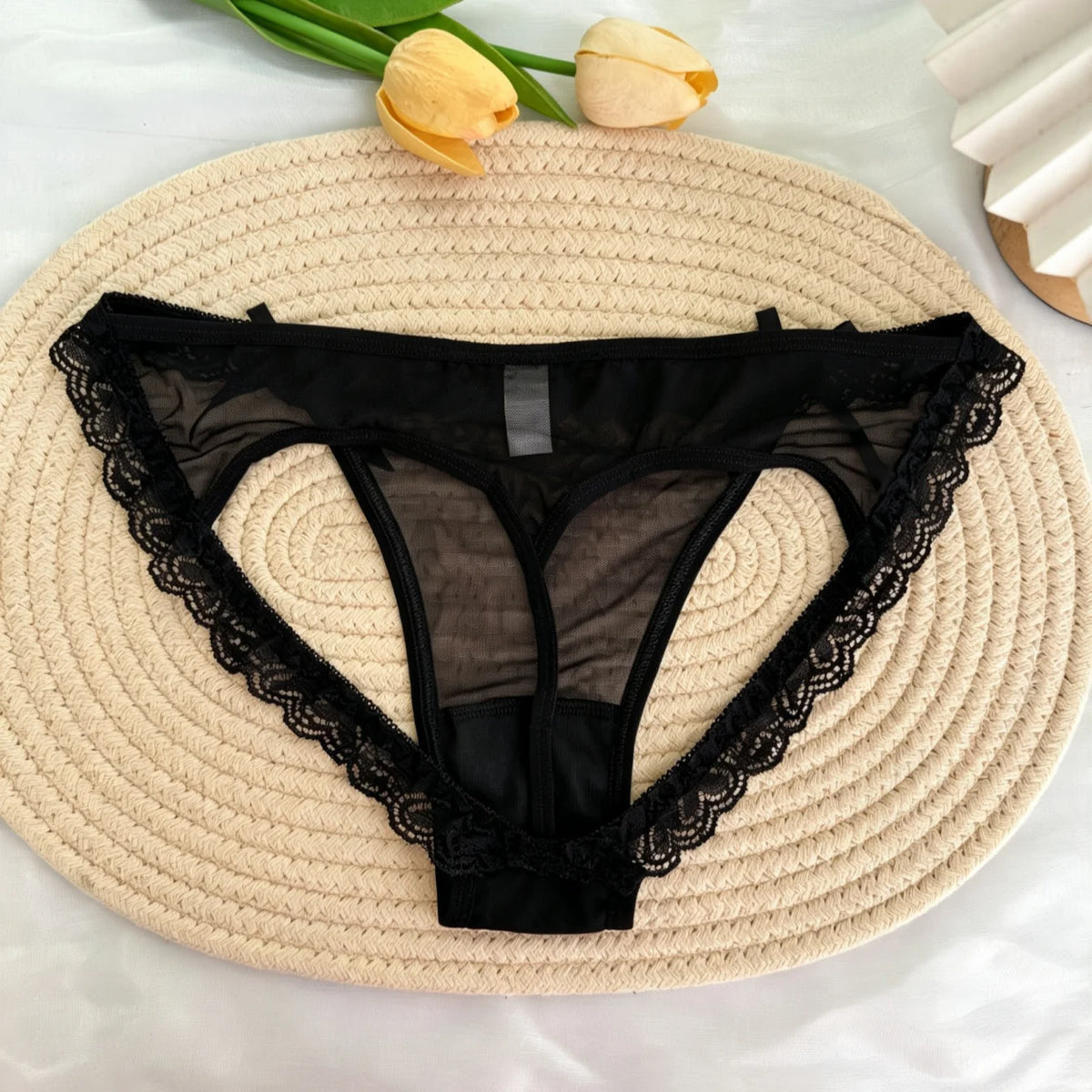 Custom Rhinestone Letter Name Underpants Sexy Mesh Panties Low Rise Hollow Hip Briefs Personalized Gift Wife Lover Anniversary