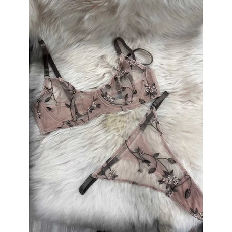 Women Thin Sheer Mesh Lace Bra Set 32‑38 Transparent Floral Embroidery Underwire Anti Sag Push Up Minimizer Big Breast Bra S-XL