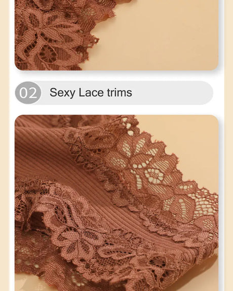 3PCS/Set Sexy Lace Seamless Cotton Brazilian Panties Women Ribbed Intimates Breathable Panties Low Waist Female Cotton Underwear