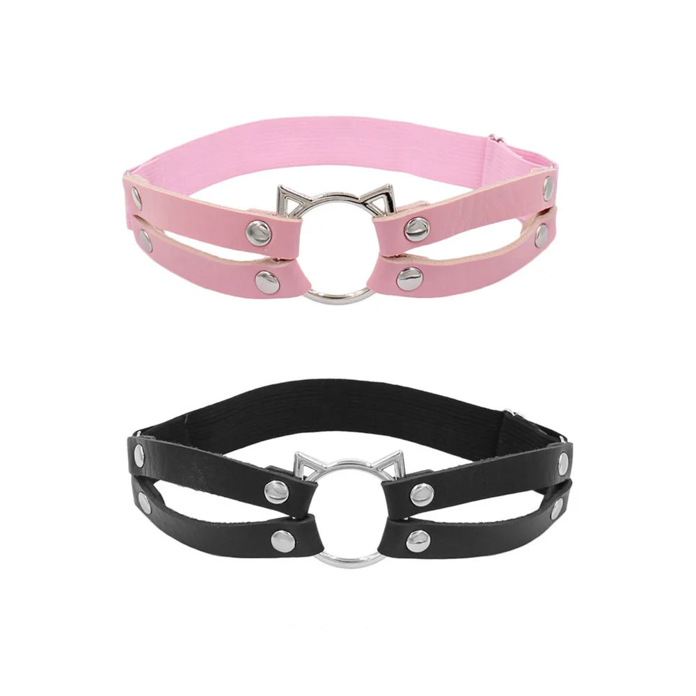 Cosplay Gothic Thigh Ring Garter Women Rock Sexy Elastic Double Layer Leather Belt Leg Punk Cat Head Thigh Garter