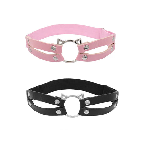 Cosplay Gothic Thigh Ring Garter Women Rock Sexy Elastic Double Layer Leather Belt Leg Punk Cat Head Thigh Garter