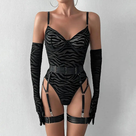 Sexy One Piece Bodysuit Glove Bandage Perspective Mesh Tight Fitting Slim Fit High Strecth Women Rompers Polychrome Fashion RAE3