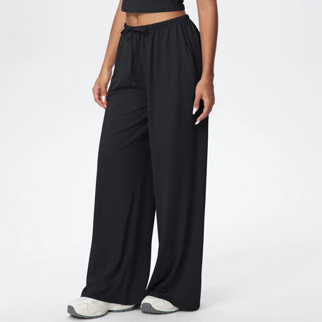 Women Quick Drying Wide Leg Yoga Pants Loose Yoga Pants High Waist With Pockets Fitness Sport Gym Workout Drawstring Full Length