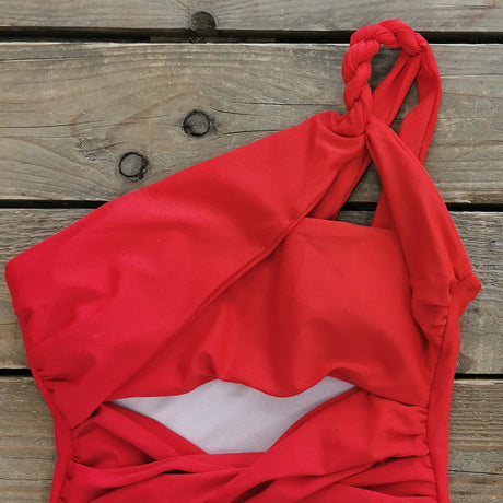 Sexy One Piece Swimsuit One Shoulder Solid Cut Out Monokini Pattern Women's Swimwear Slimming Bodysuit Women Beachwear 2022