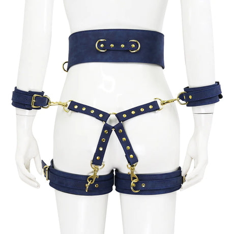 Leather BDSM Harness Woman Accessories Set Fetish Lingerie Body Bondage Gear Waist Thigh Restraints Cuffs Garter Belt Sex Toys