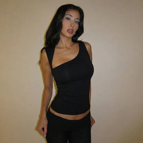 Dulzura Asymmetric One Shoulder Backless Slim Sleeveless Tank Top Women'S Solid Sexy Casual Top Street Style Y2K Summer Clothes