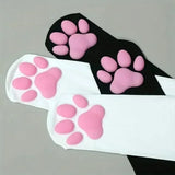 1 Pair 3D Cat Paw Meat Pad Knee High Socks, Home Floor Socks,Creative Funny Socks For Girls