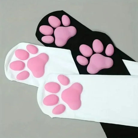 1 Pair 3D Cat Paw Meat Pad Knee High Socks, Home Floor Socks,Creative Funny Socks For Girls