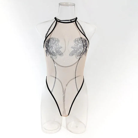 Toucheart Erotic Bodysuit Women's Printed Mesh Jumpsuit Sexy Intimate Hollow See-through Backless One-piece Underwear for Women