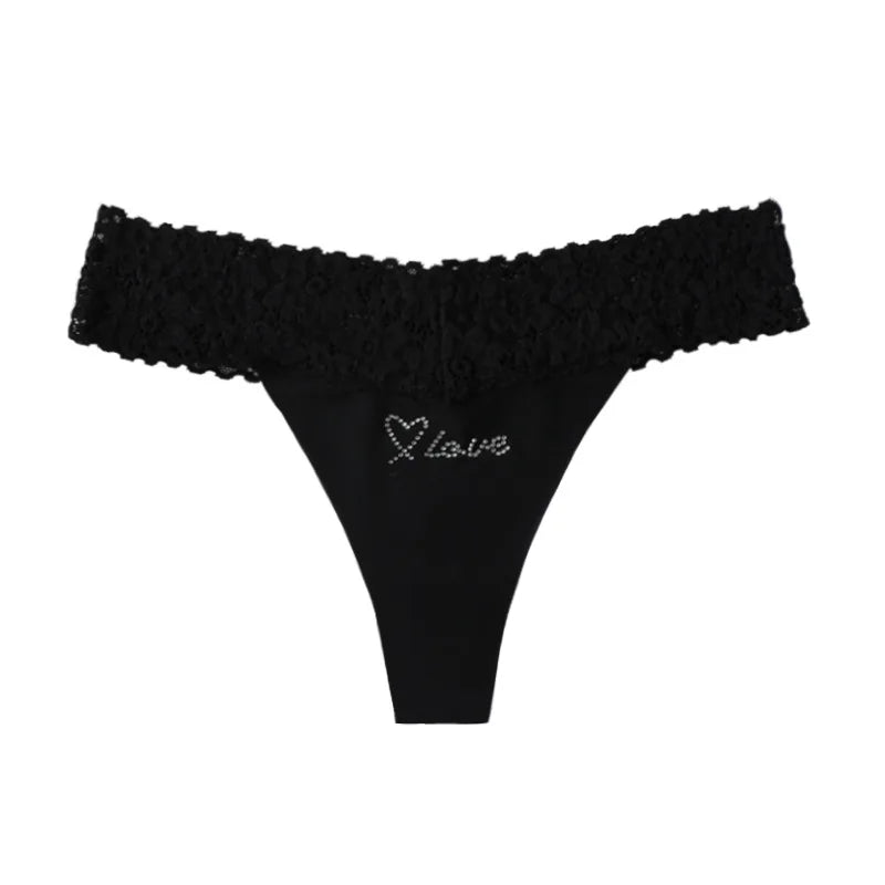 Custom Thong Crystal Letter Name G-string Women Ice Silk Panties Skin Effect Panty Seamless Knickers Girlfriend Anniversary Gift