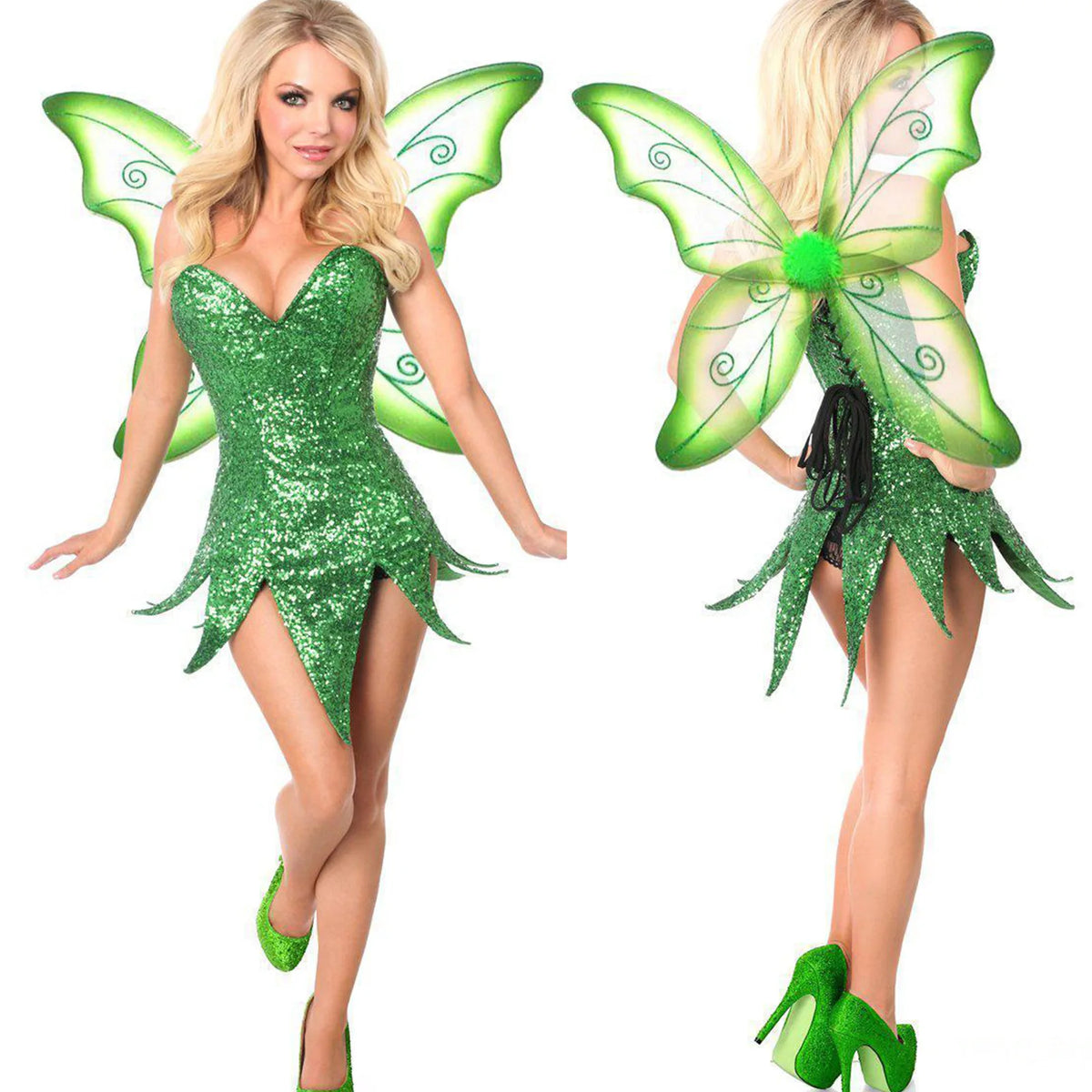Adult Classic Fairy Tinkerbell Womens Halloween Cosplay Costume Green Tinkerbell Dress Sexy Women's Eye Candy Dresses