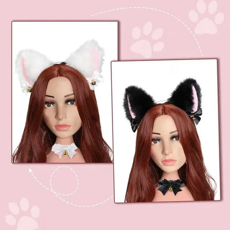 Beautiful Masquerade Halloween Cat Ears Cosplay Cat Ear Party Costume Bow Tie Bell Headwear Headband Hair Accessories