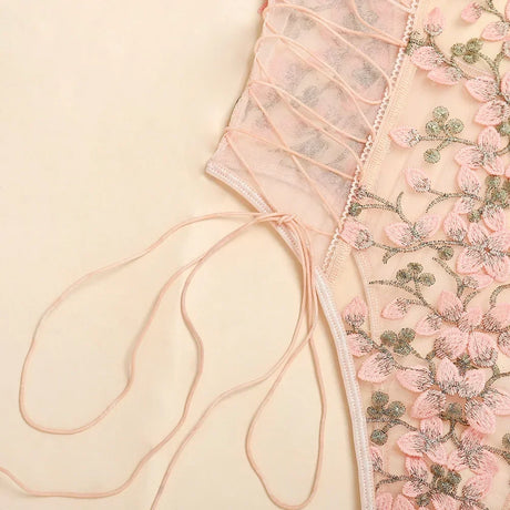 Porn Suit Floral Lace Embroidery Bodysuit Women Sexy Lingerie Bandage See Through Deep V Backless Body Suit Exotic Underwear