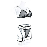 New Sexy Ultra-thin Mesh Bralette And Thongs See-through Metal Chain Decoration 4 Pcs Sexy Lingerie Set Female Underwear