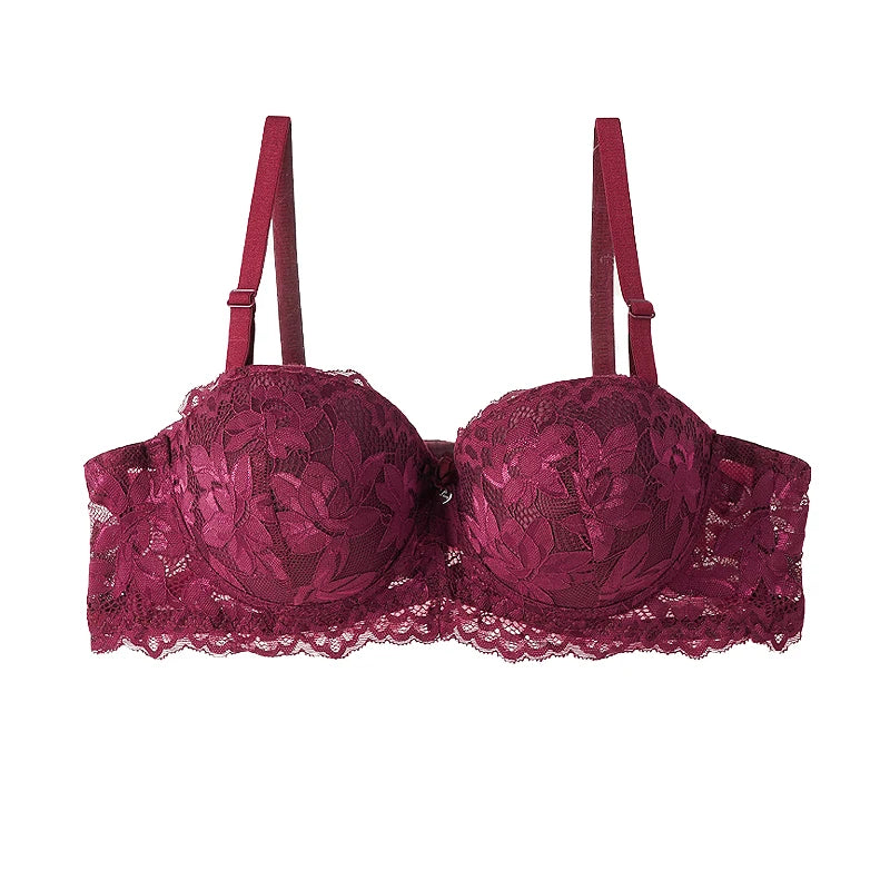 French Lace Half Cup Bra Women's Sexy Thin Top Thick Bottom Underwire Push Up Bra Comfortable Plus Size Bra Lingerie