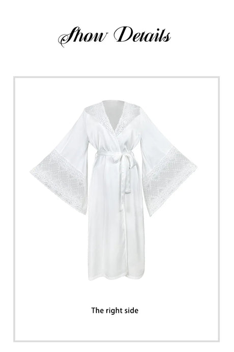 Bathrobes Satin Sexy Long Sleeve Loose Peignoirs For Women Robe White Wedding Dress Bride Dresses Spring Summer Sleepwear Robes