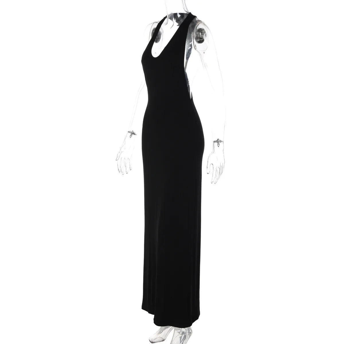 Typhaland Backless Sexy Halter Long Eevning Party Drss Female V Neck Streetwear Dress Hit Girl Slim Female Black Maxi Dress Lady