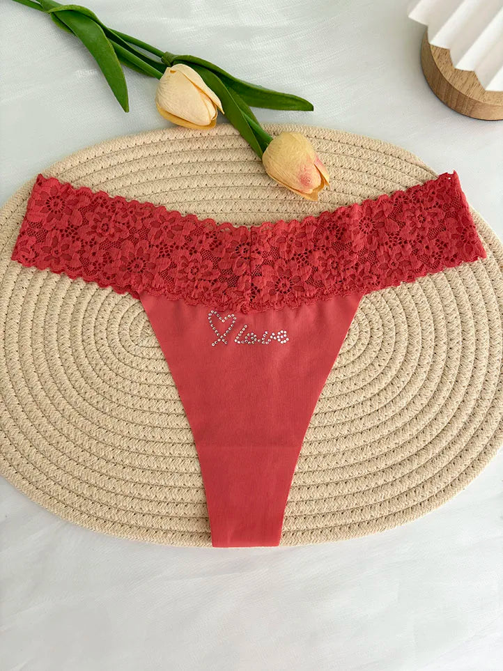 Custom Thong Crystal Letter Name G-string Women Ice Silk Panties Skin Effect Panty Seamless Knickers Girlfriend Anniversary Gift